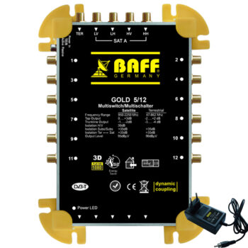 Multiswitch 5/12 BAFF Digital HD Sat Distributor 5-12 Multiswitch 1 Satellite 12 Receiver FullHD HDTV 3D 12x Output