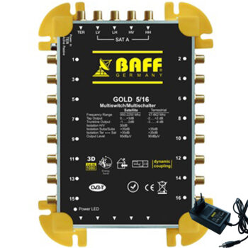 Multiswitch 5/16 BAFF Digital HD Sat Distributor 5-16 Multiswitch 1 Satellite 16 Receiver FullHD HDTV 3D 16x Output